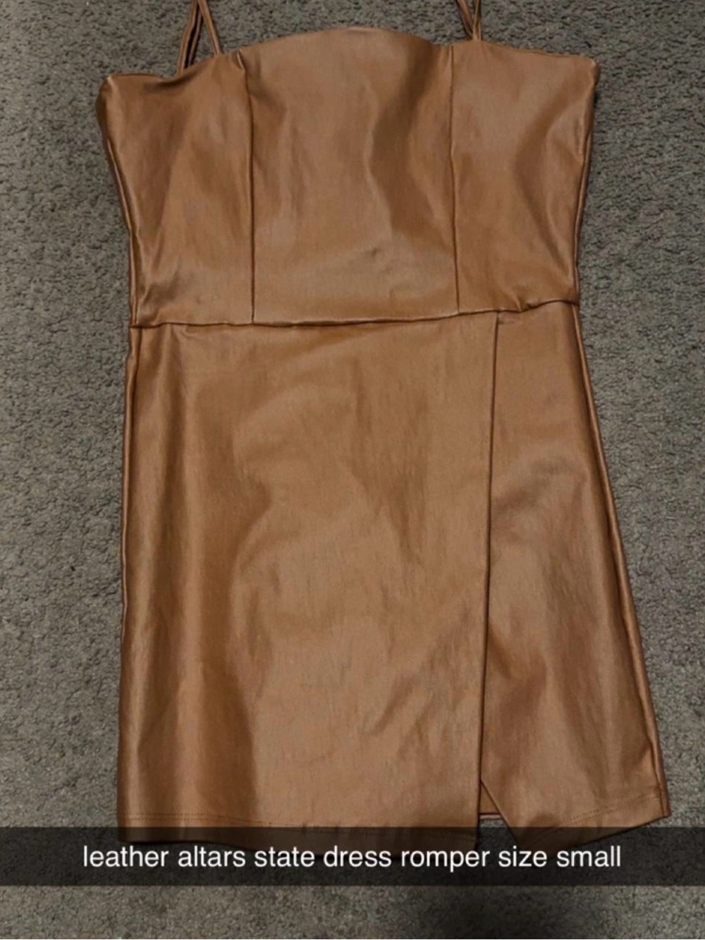 Altar'd State Tan Faux Leather Strapless Mini Dress